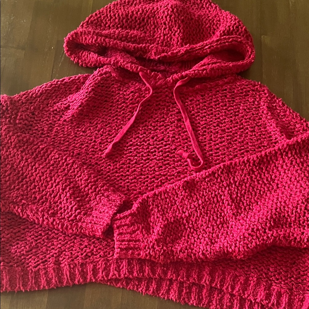 Pilcro Vibrant Red Knit Hoodie Sweater medium